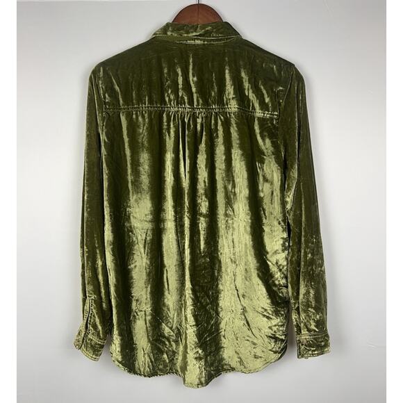 Pilcro Anthropologie Relaxed Velvet Green Mustard Buttondown Shirt Sz M - Picture 4 of 13